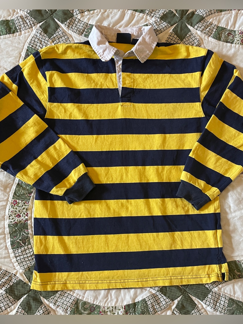 Vintage Route 66 Yellow & Navy Striped Rugby Shirt Child’s Size 14/16